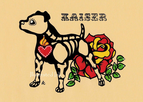 Day of the Dead PIT BULL Dog Dia de los Muertos Art Print - Customizable