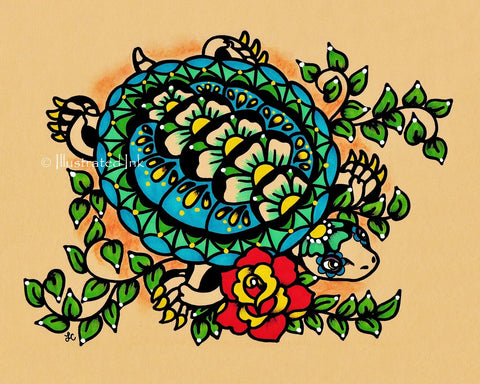 Day of the Dead Turtle Mexican Folk Art Dia de los Muertos Print