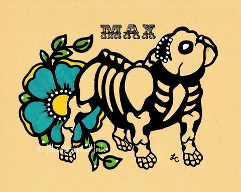 Day of the Dead Dog ENGLISH BULLDOG Dia de los Muertos Art Print - Customizable