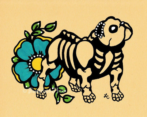 Day of the Dead Dog ENGLISH BULLDOG Dia de los Muertos Art Print - Customizable