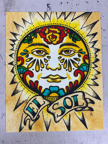 Traditional Tattoo Sun "El Sol" Loteria Mexican Folk Art Print