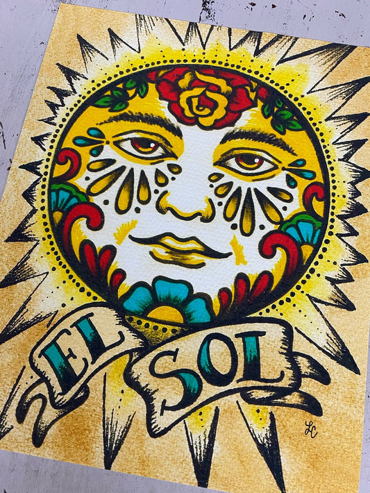 Traditional Tattoo Sun "El Sol" Loteria Mexican Folk Art Print