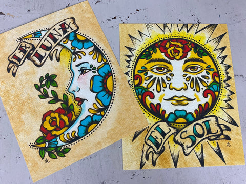 Traditional Tattoo Sun "El Sol" Loteria Mexican Folk Art Print