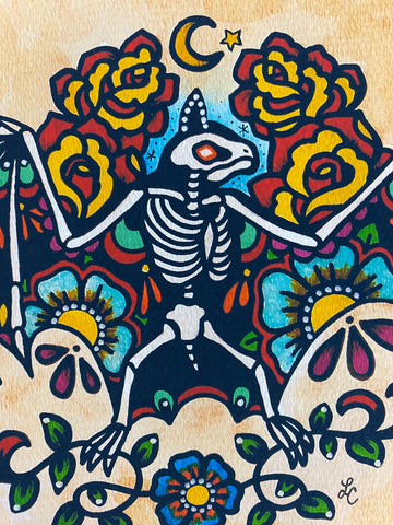 Traditional Tattoo Gothic Skeleton Bat Art Print