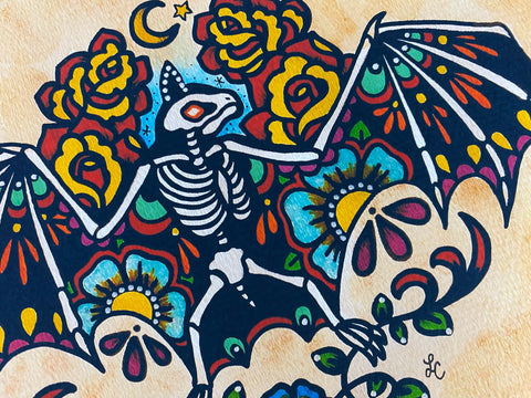 Traditional Tattoo Gothic Skeleton Bat Art Print