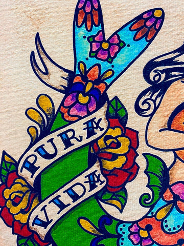 Folk Art Mermaid "Pura Vida" Traditional Tattoo Art Print