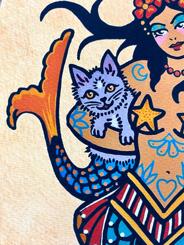 Traditional Tattoo Mermaid and Purrmaid Art Print