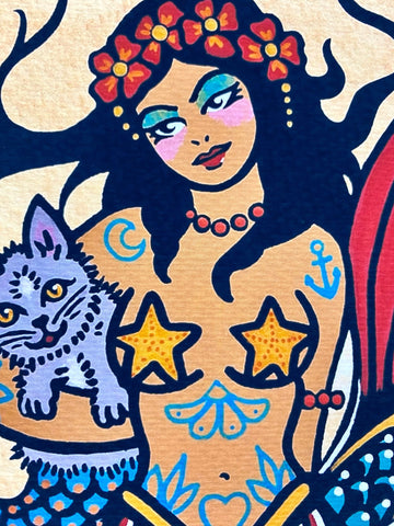Traditional Tattoo Mermaid and Purrmaid Art Print